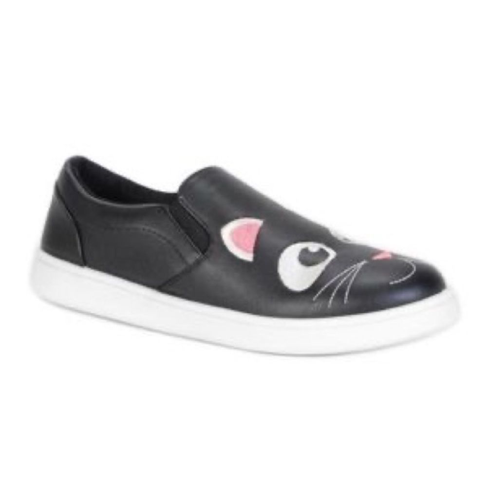Bamboo Black & White Cat Slip-On Sneakers Size 8 Brand New - Picture 1 of 9